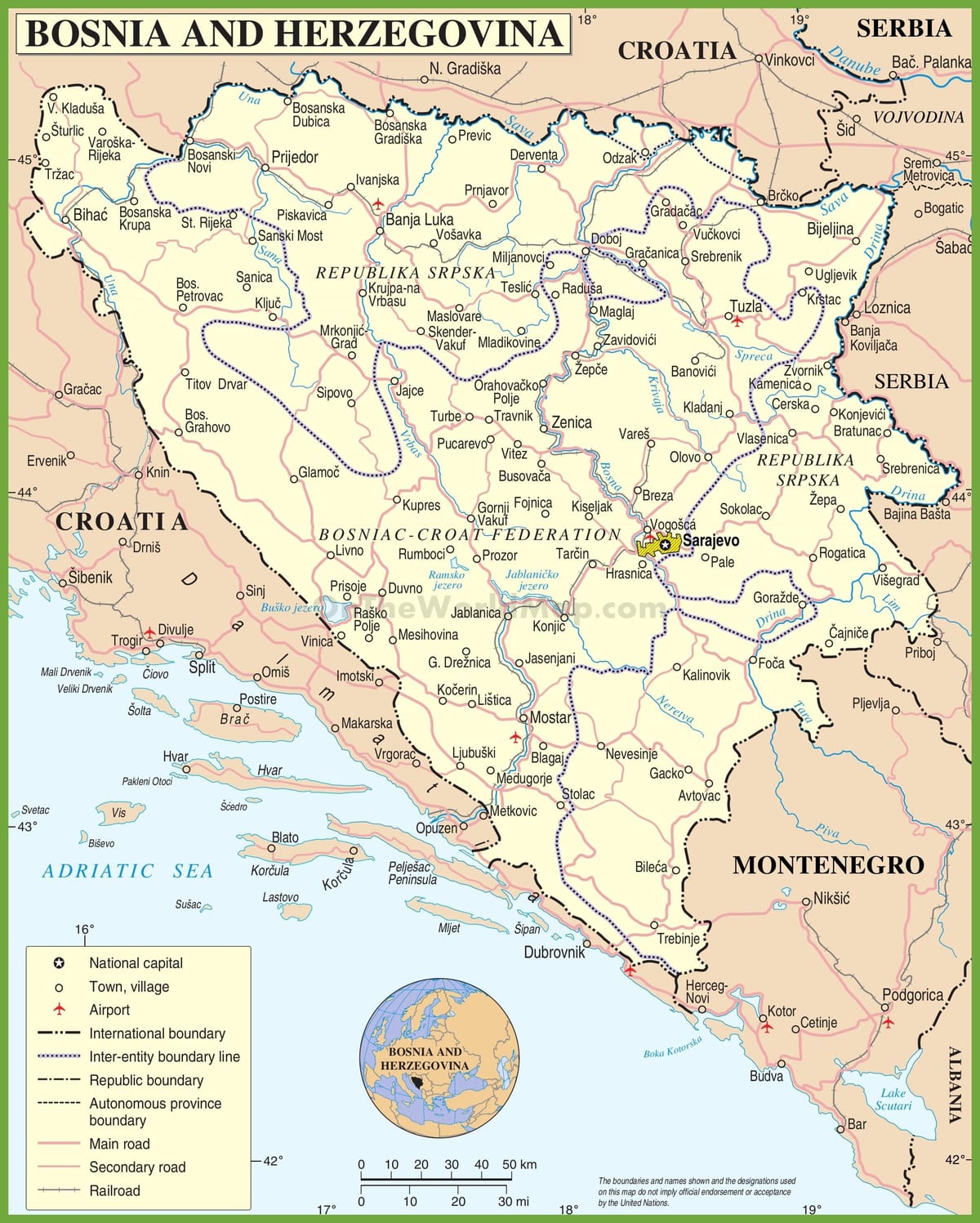 Mapa da Bósnia estrada