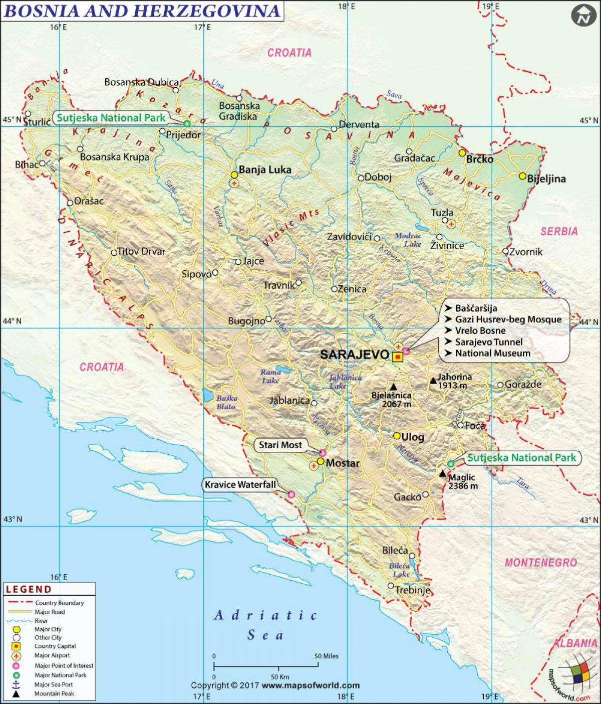 Mapa da Bósnia país