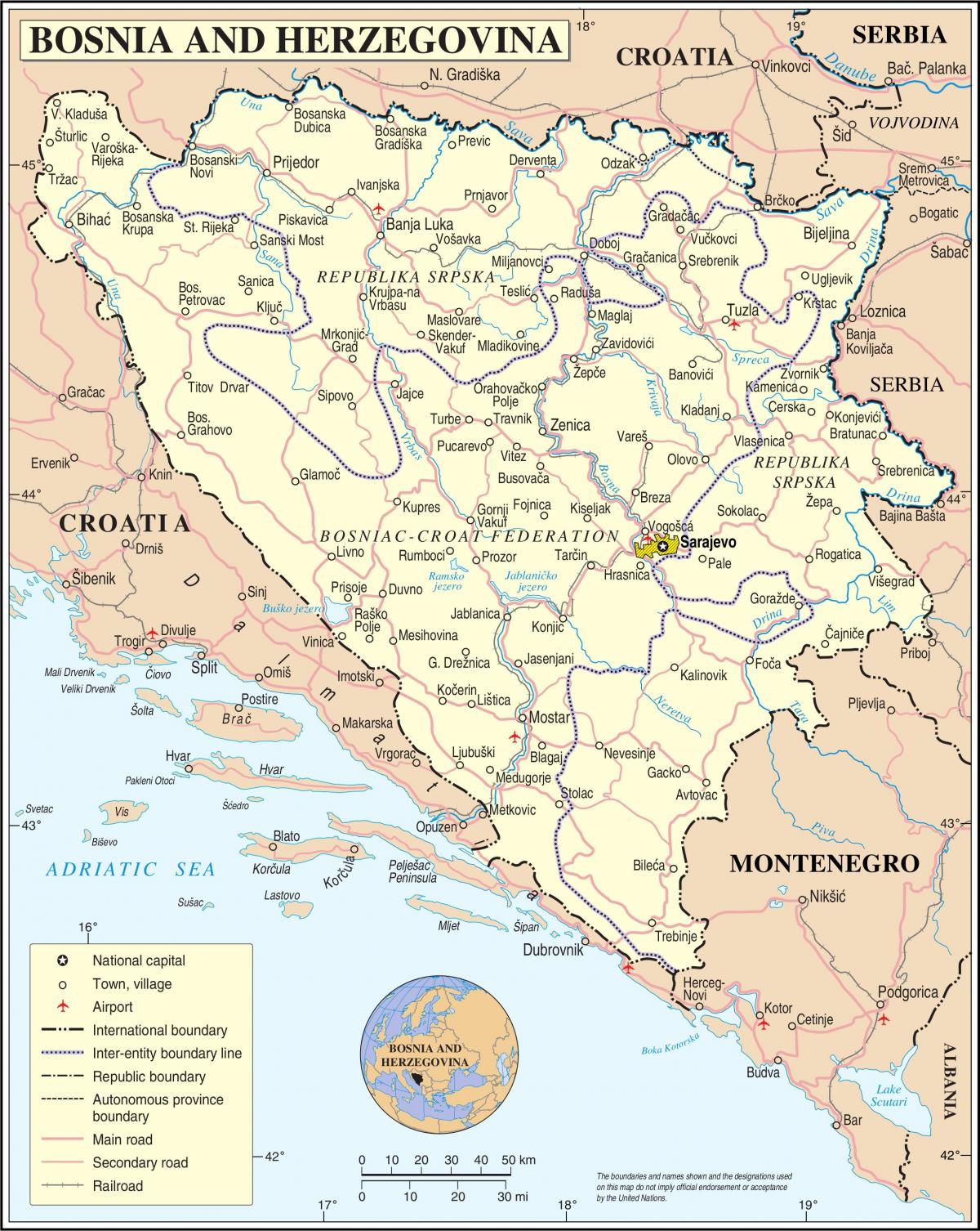 Mapa da Bósnia turísticas