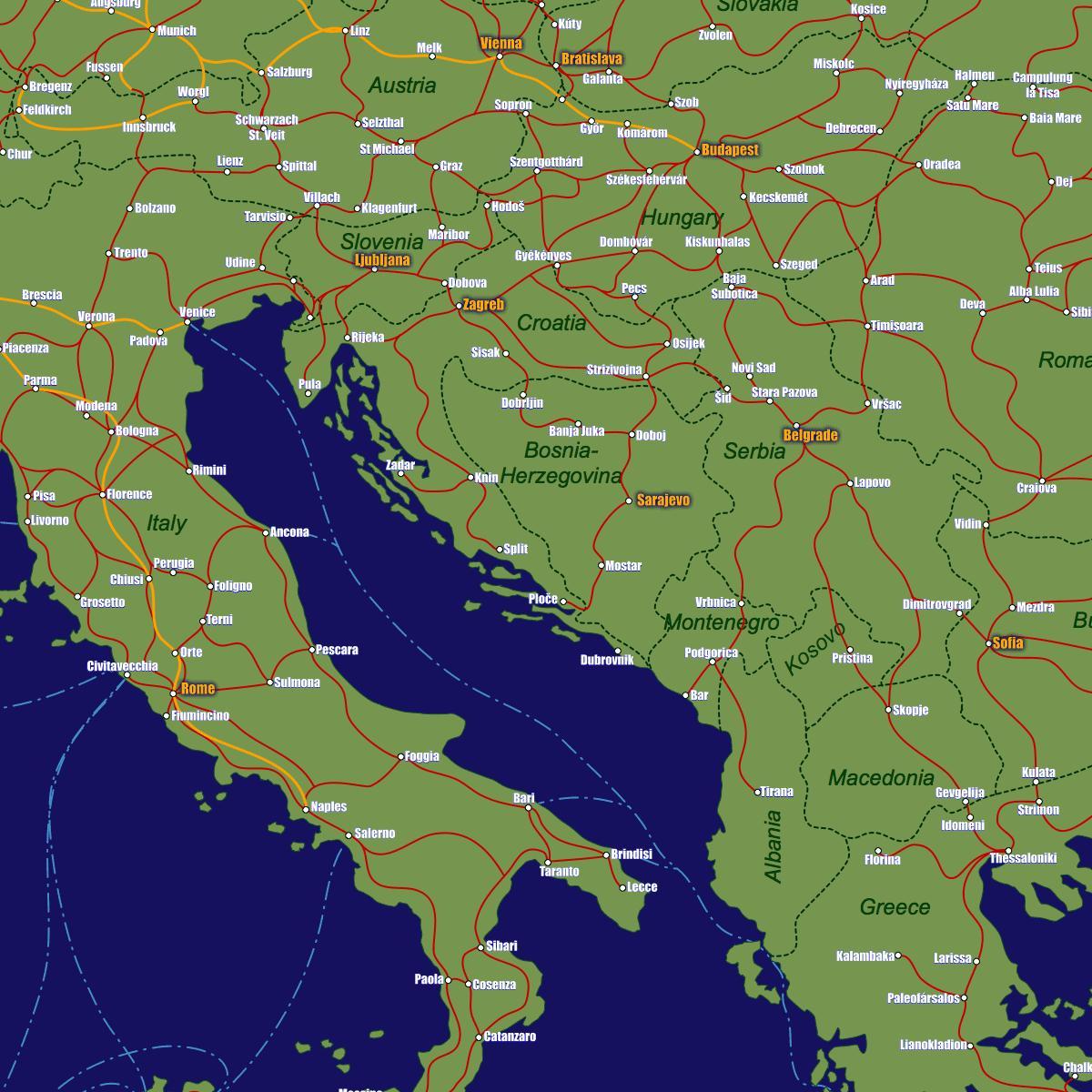 Bósnia mapa ferroviário