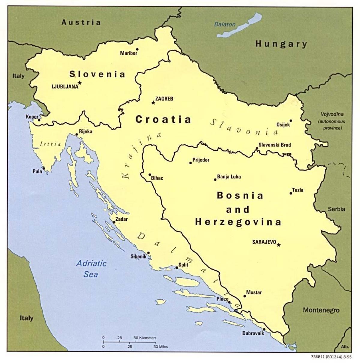 mapa da Bósnia e Herzegovina e países vizinhos
