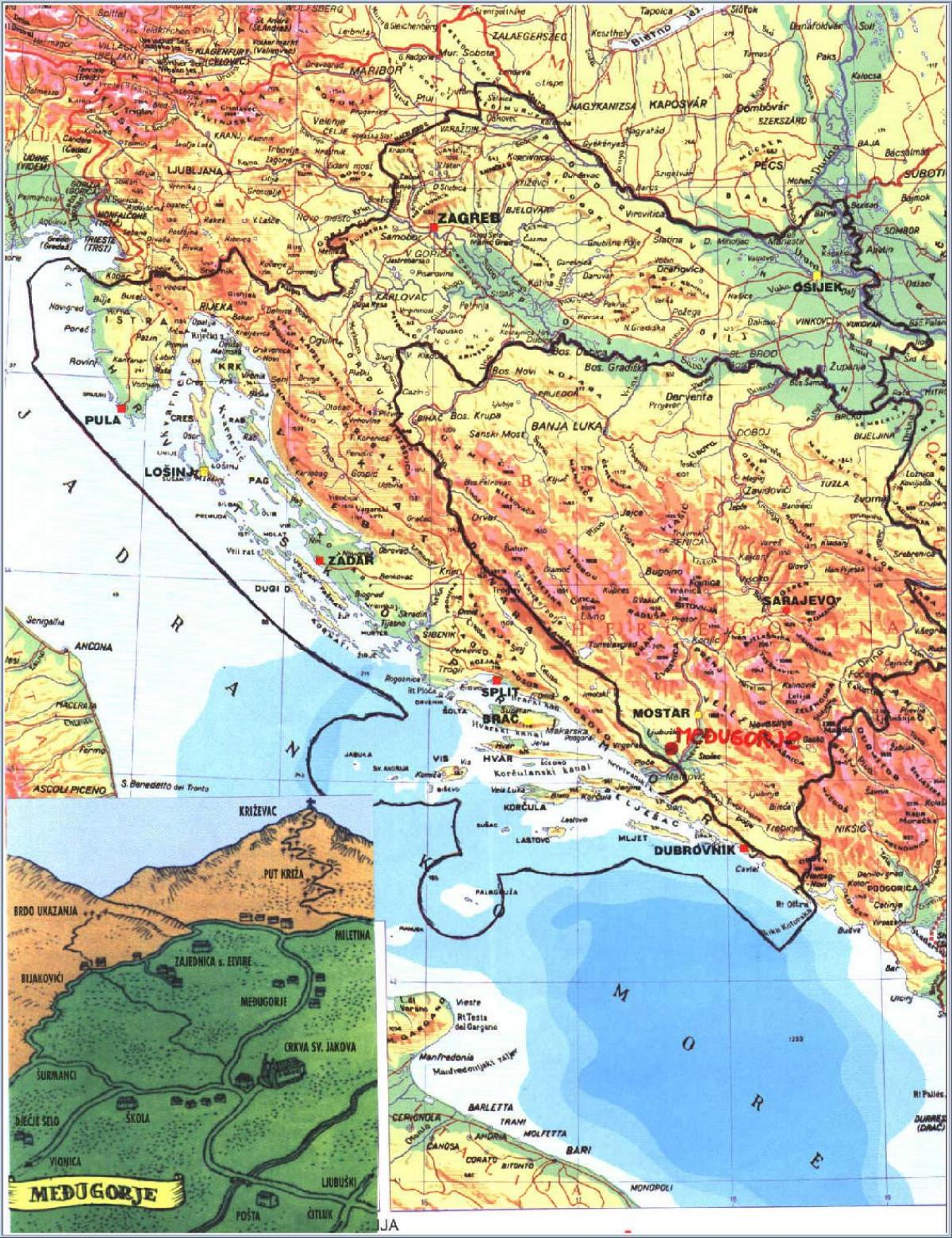 mapa de medjugorje na Bósnia-Herzegovina