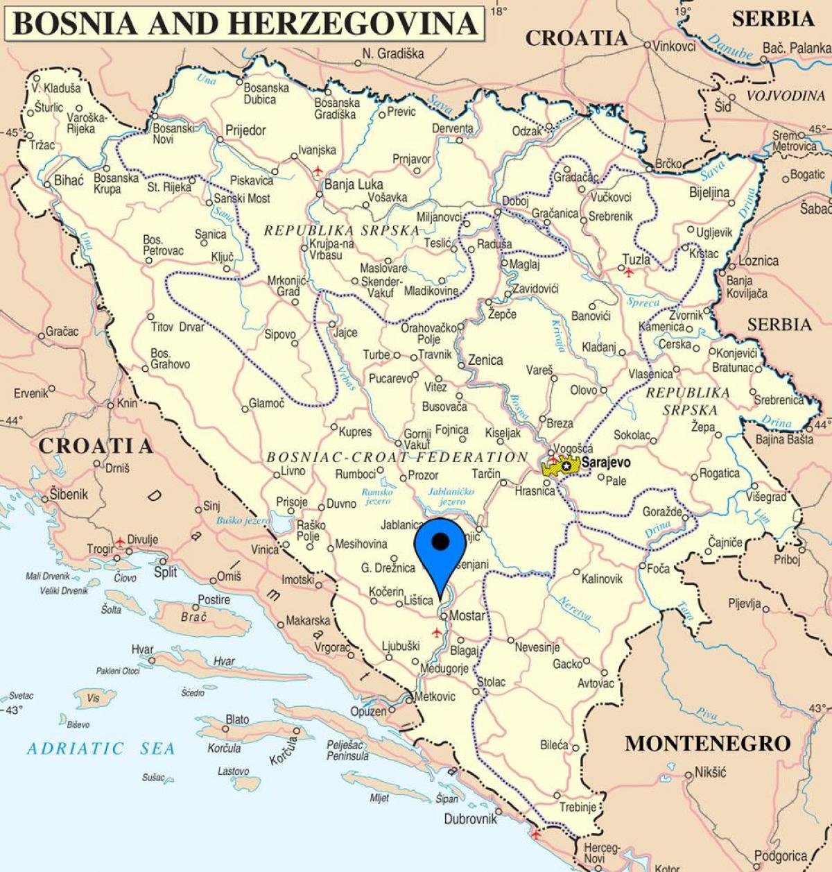 mapa da cidade de mostar na Bósnia-Herzegovina